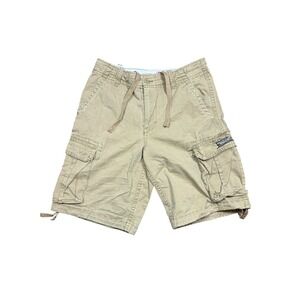 Aeropostale Mens Tan Khaki Cargo Shorts Size 31 Utility Multi Pocket Drawstring